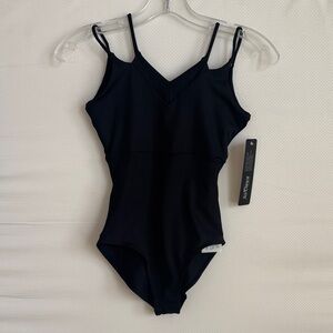 Black double strap V neck leotard